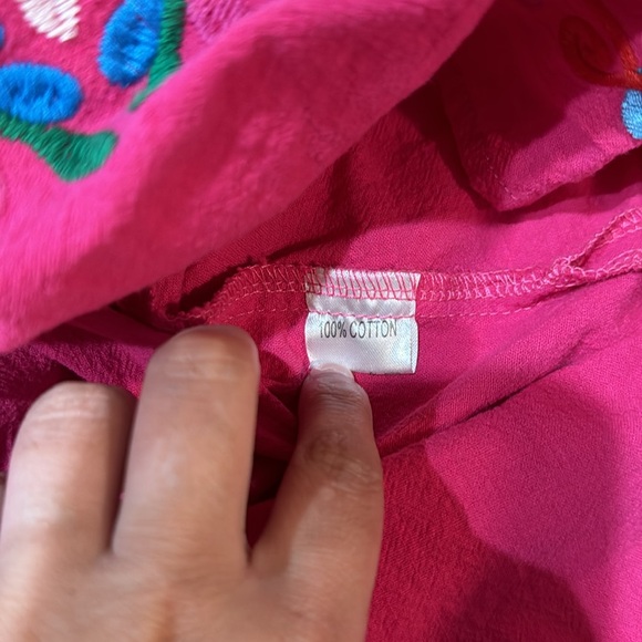 Mexican Embroidered Fiesta Dress V Neck Dress Short Sleeve w/ waist tie Size Med - Picture 9 of 9